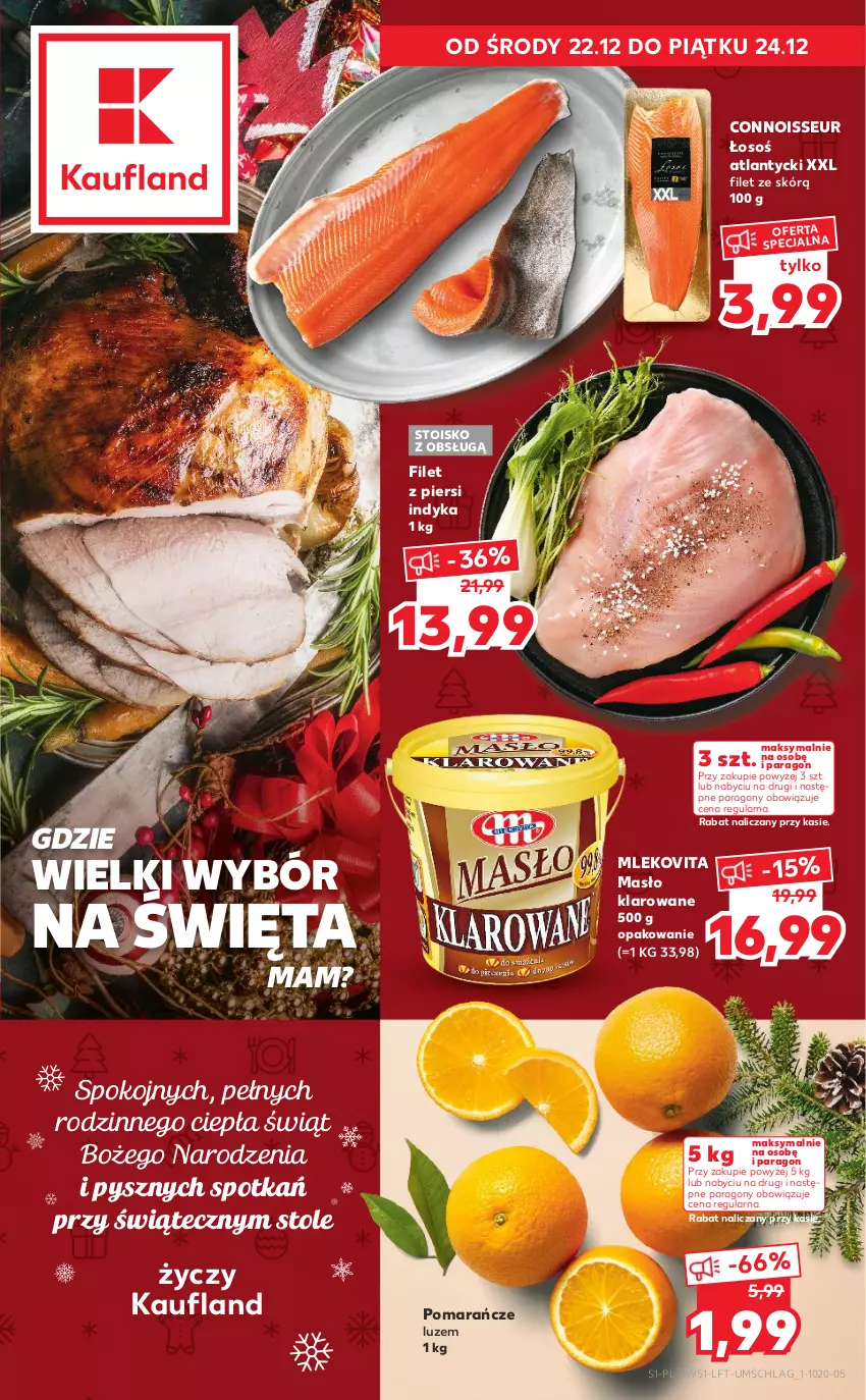 Gazetka promocyjna Kaufland - OFERTA TYGODNIA - ważna 22.12 do 28.12.2021 - strona 1 - produkty: Filet z piersi indyka, Masło, Masło klarowane, Mleko, Mlekovita, Pomarańcze