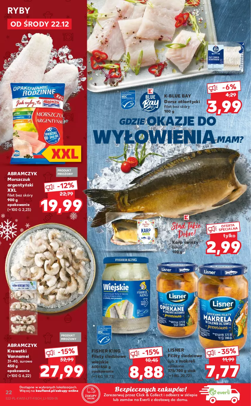 Gazetka promocyjna Kaufland - OFERTA TYGODNIA - ważna 22.12 do 28.12.2021 - strona 22 - produkty: Dorsz, Karp, Krewetki, Lisner, Piec, Tusz