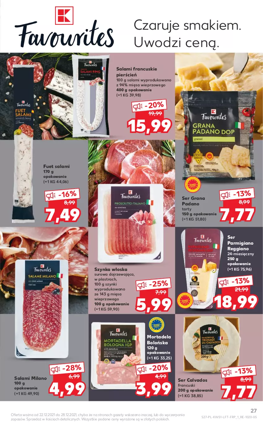 Gazetka promocyjna Kaufland - OFERTA TYGODNIA - ważna 22.12 do 28.12.2021 - strona 27 - produkty: Cień, Gra, Salami, Ser, Szynka