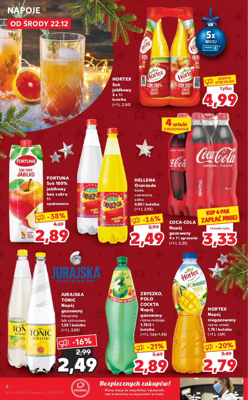 Gazetka promocyjna Kaufland - OFERTA TYGODNIA - ważna 22.12 do 28.12.2021 - strona 8 - produkty: Coca-Cola, Fortuna, Hellena, Hortex, Napój, Napój gazowany, Napój niegazowany, Napoje, Oranżada, Piec, Sok, Sok jabłkowy