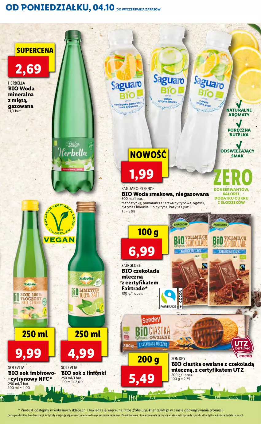 Gazetka promocyjna Lidl - KATALOG Z OFERTĄ BIO - ważna 04.10 do 07.10.2021 - strona 21 - produkty: Bazyl, Bazylia, Bell, Bella, Ciastka, Ciastka owsiane, Czekolada, Czekolada mleczna, Fa, Imbir, Limonka, Ogórek, Por, Ser, Sok, Woda, Woda mineralna