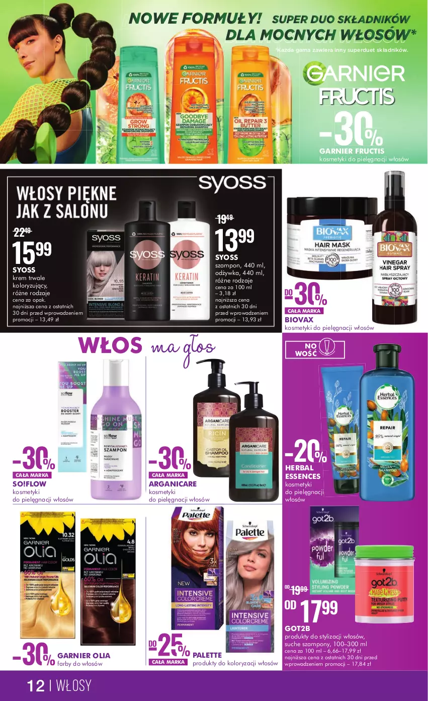 Gazetka promocyjna Super Pharm - Gazetka - ważna 14.02 do 01.03.2023 - strona 12 - produkty: Arganicare, Biovax, Fa, Fructis, Garnier, Got2b, Kosmetyki do pielęgnacji, Odżywka, Palette, Syoss, Szampon