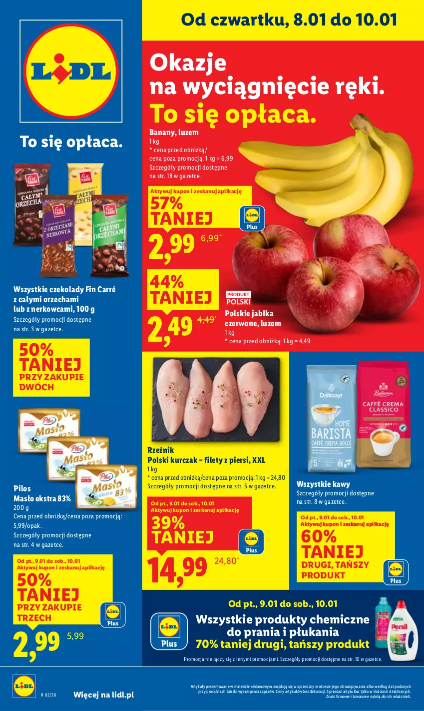 Gazetka promocyjna Lidl - GAZETKA - ważna 08.01 do 10.01.2026 - strona 1 - produkty: Banany, Jabłka, Kurczak, Masło, Pilos