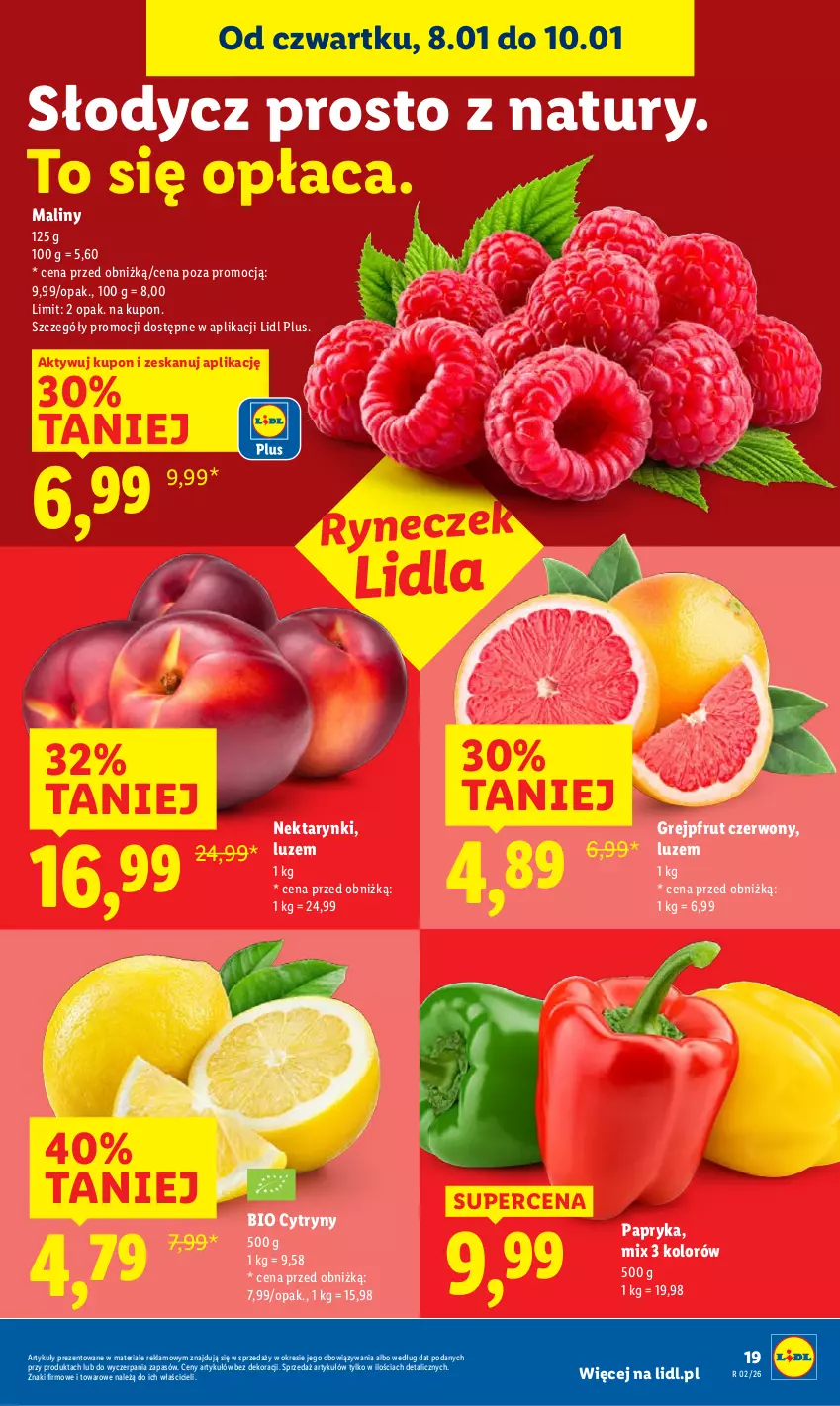 Gazetka promocyjna Lidl - GAZETKA - ważna 08.01 do 10.01.2026 - strona 19 - produkty: Cytryny, Grejpfrut, Maliny, Nektar, Papryka