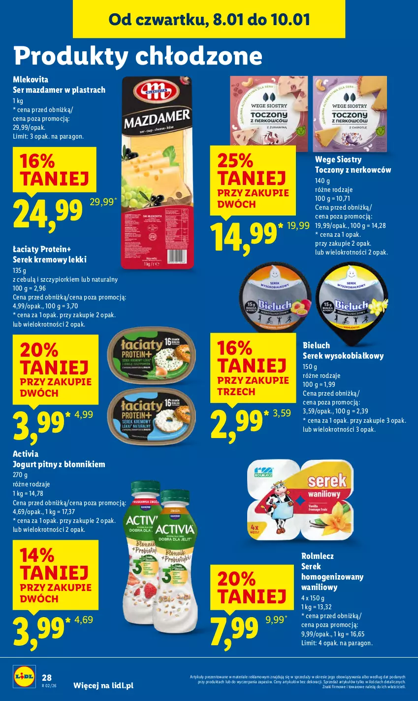 Gazetka promocyjna Lidl - GAZETKA - ważna 08.01 do 10.01.2026 - strona 28 - produkty: Activia, Bieluch, Jogurt, Jogurt pitny, Mazdamer, Mleko, Mlekovita, Rolmlecz, Ser, Serek, Serek homogenizowany, Sok