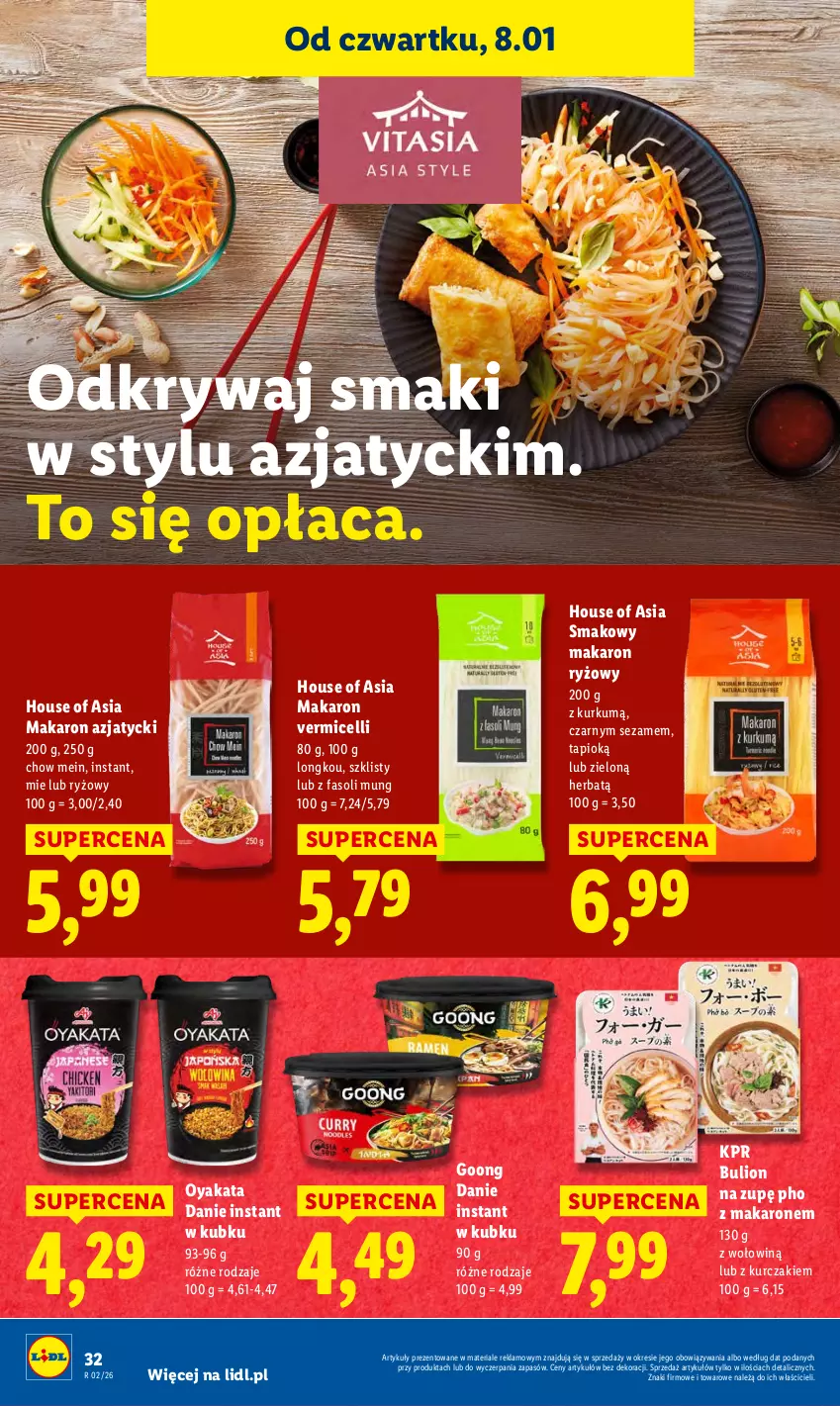 Gazetka promocyjna Lidl - GAZETKA - ważna 08.01 do 10.01.2026 - strona 32 - produkty: Bulion, Fa, Fasoli mung, House of Asia, Kurczak, Lion, Makaron, Makaron ryżowy, Ryż, Sezam