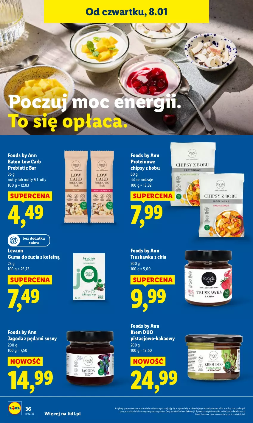 Gazetka promocyjna Lidl - GAZETKA - ważna 08.01 do 10.01.2026 - strona 36 - produkty: Baton, Chia, Chipsy, Guma do żucia, Kakao, Sos