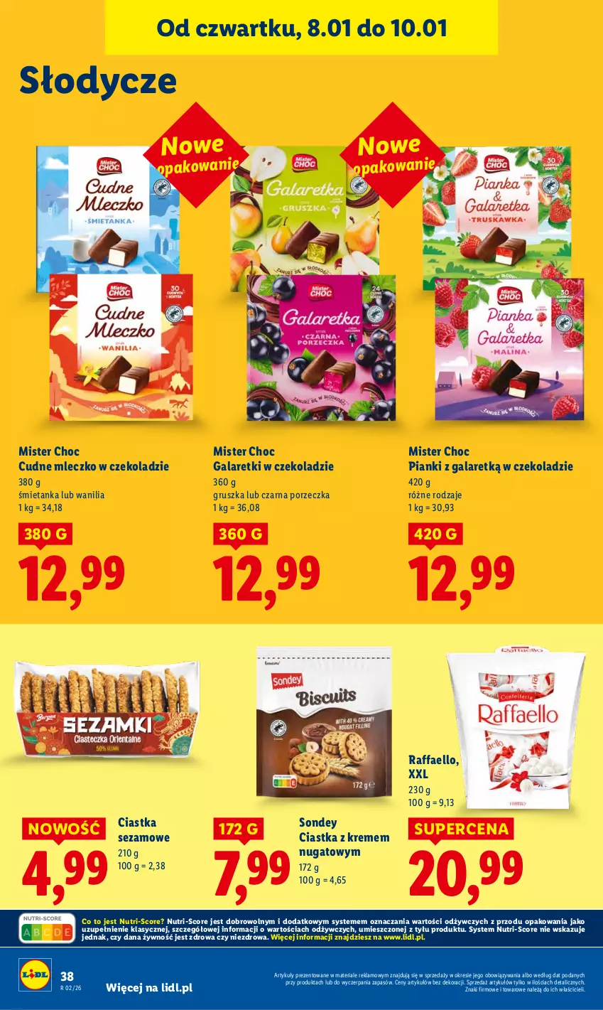 Gazetka promocyjna Lidl - GAZETKA - ważna 08.01 do 10.01.2026 - strona 38 - produkty: Ciastka, Fa, Gala, Galaretki, Mleczko, Por, Raffaello, Sezam