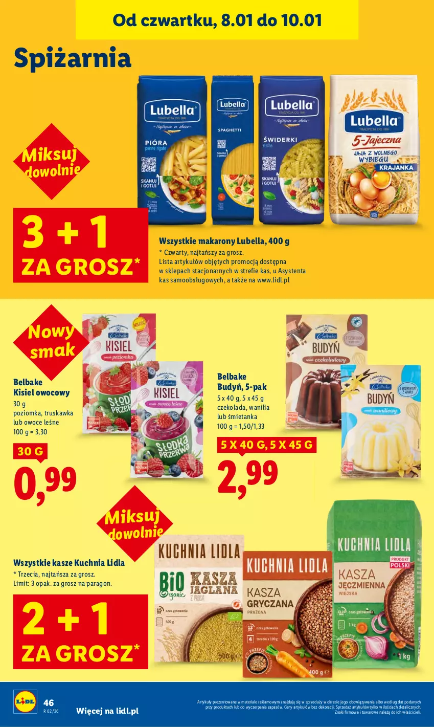 Gazetka promocyjna Lidl - GAZETKA - ważna 08.01 do 10.01.2026 - strona 46 - produkty: Bell, Bella, Budyń, Czekolada, Kisiel, Kuchnia, Lubella, Makaron, Owoce