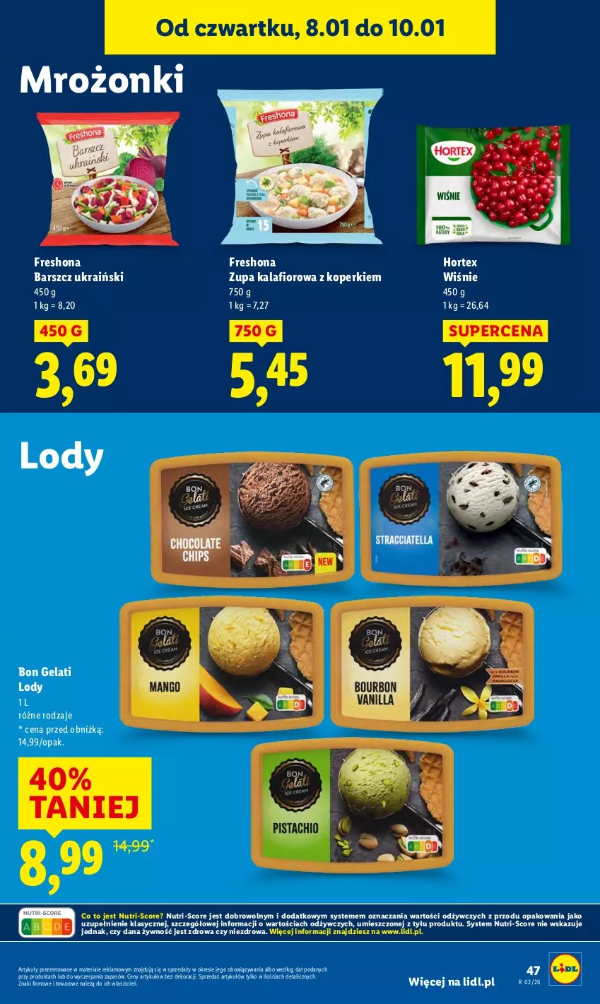 Gazetka promocyjna Lidl - GAZETKA - ważna 08.01 do 10.01.2026 - strona 47 - produkty: Hortex, Kalafior, Lody, Zupa, Zupa kalafiorowa
