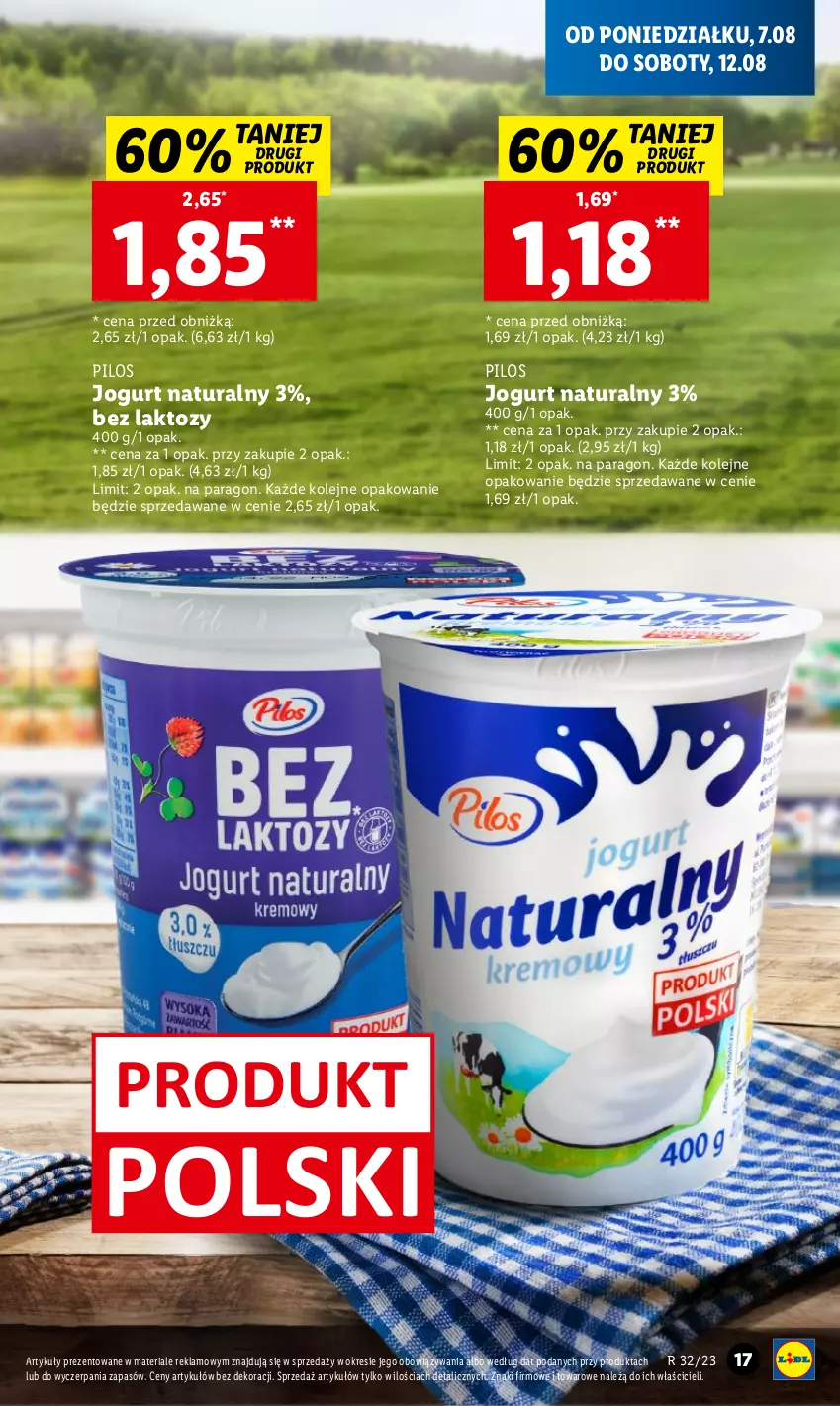 Gazetka promocyjna Lidl - od Poniedziałku - ważna 07.08 do 12.08.2023 - strona 33 - produkty: Jogurt, Jogurt naturalny, Olej, Pilos