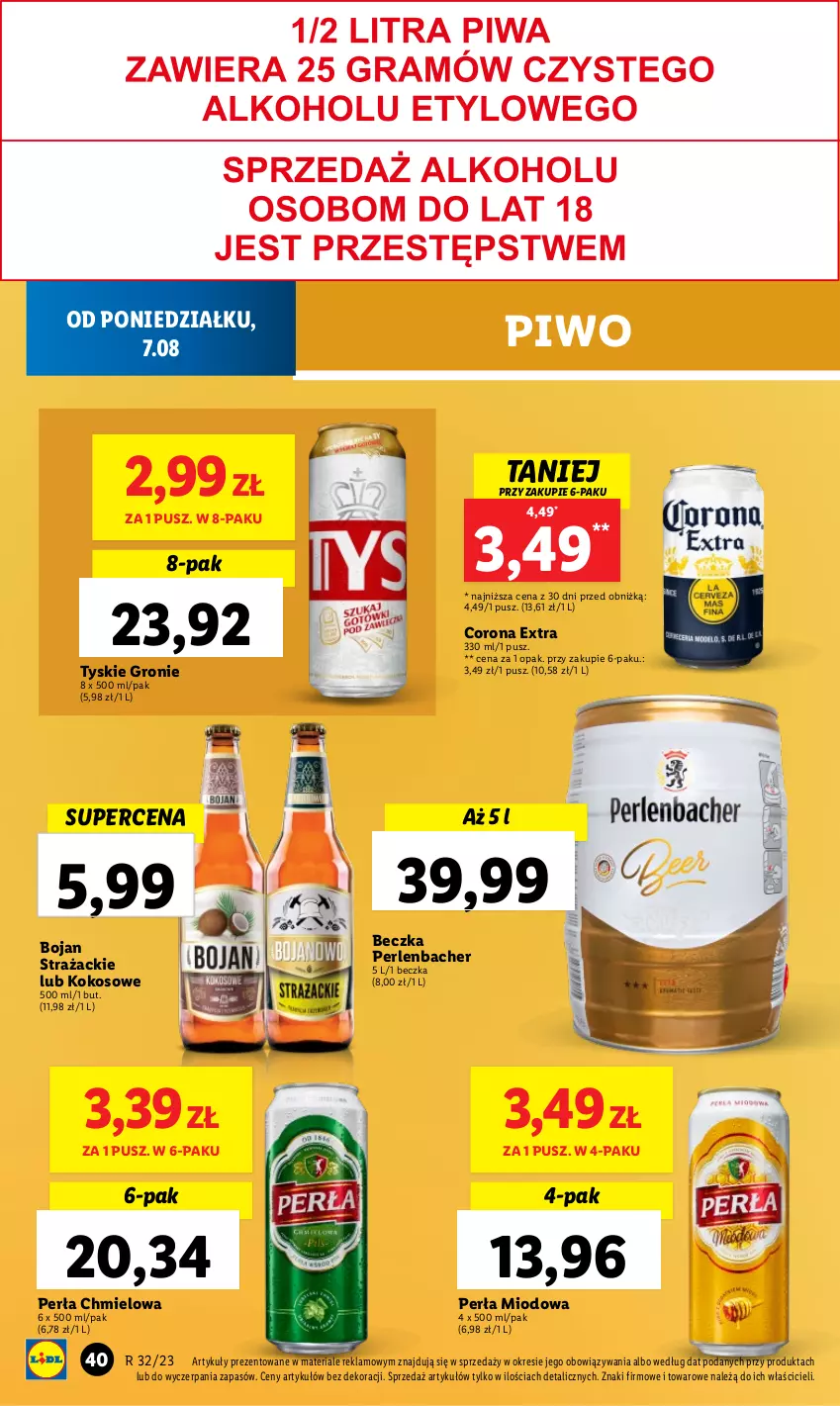 Gazetka promocyjna Lidl - od Poniedziałku - ważna 07.08 do 12.08.2023 - strona 58 - produkty: Corona Extra, Kokos, NBA, Perła, Piwo, Tyskie