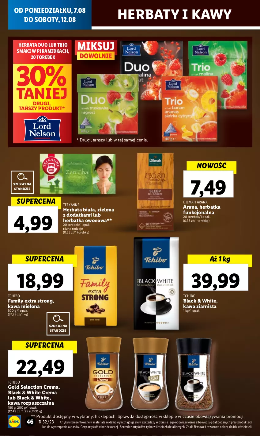 Gazetka promocyjna Lidl - od Poniedziałku - ważna 07.08 do 12.08.2023 - strona 64 - produkty: Dilmah, Fa, Herbata, Kawa, Kawa mielona, Kawa rozpuszczalna, Kawa ziarnista, Lack, Tchibo, Tchibo Family, Teekanne