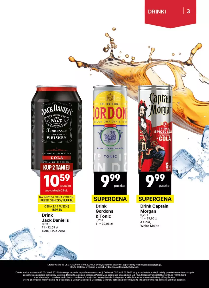 Gazetka promocyjna Delikatesy Centrum - Delibarek DC10-DC11 - ważna 05.03 do 18.03.2026 - strona 3 - produkty: Gin, Jack Daniel's, Rama, Rum, Tran, Whiskey