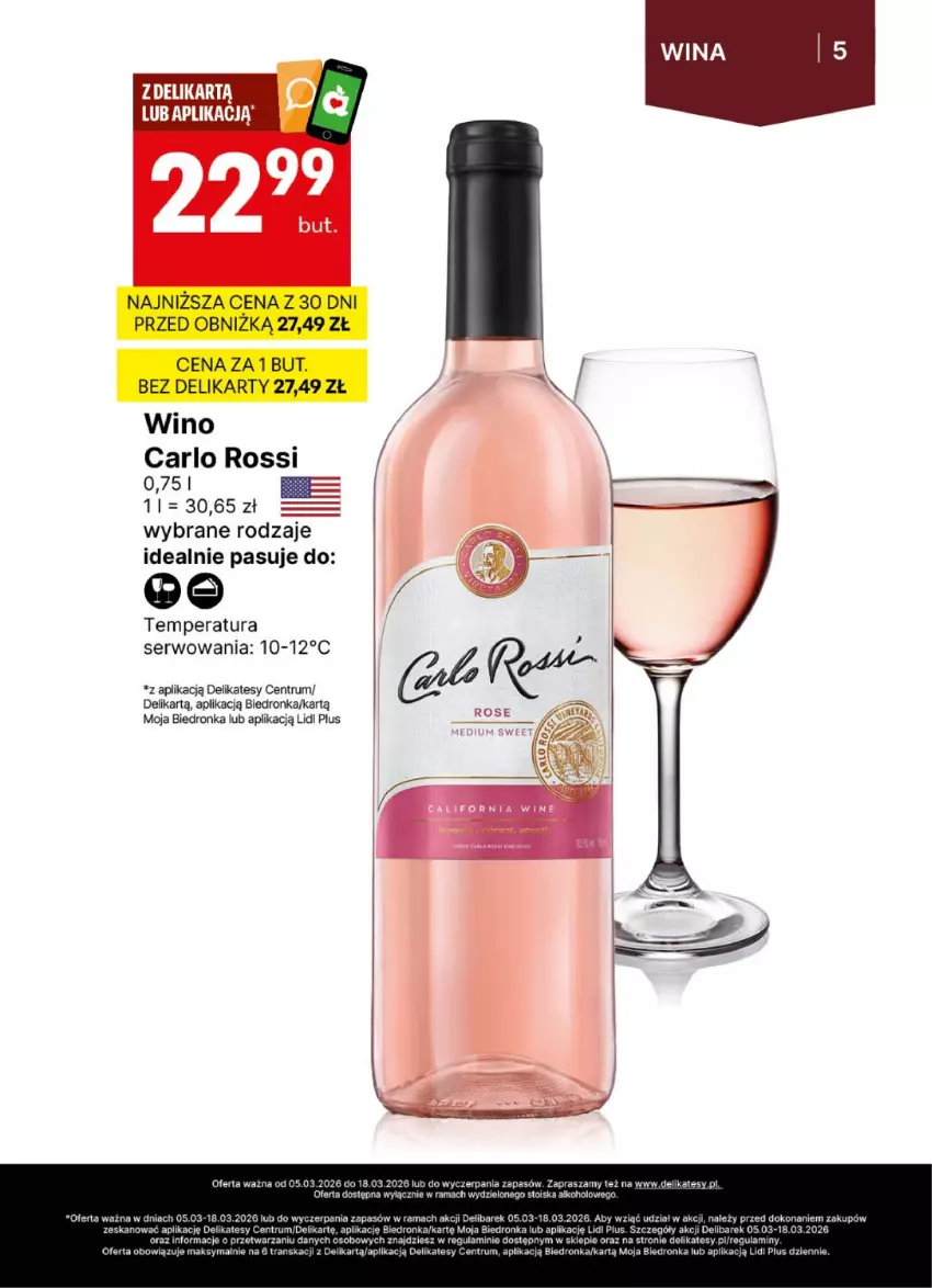 Gazetka promocyjna Delikatesy Centrum - Delibarek DC10-DC11 - ważna 05.03 do 18.03.2026 - strona 5 - produkty: Carlo Rossi, Rama, Rum, Ser, Tran, Wino