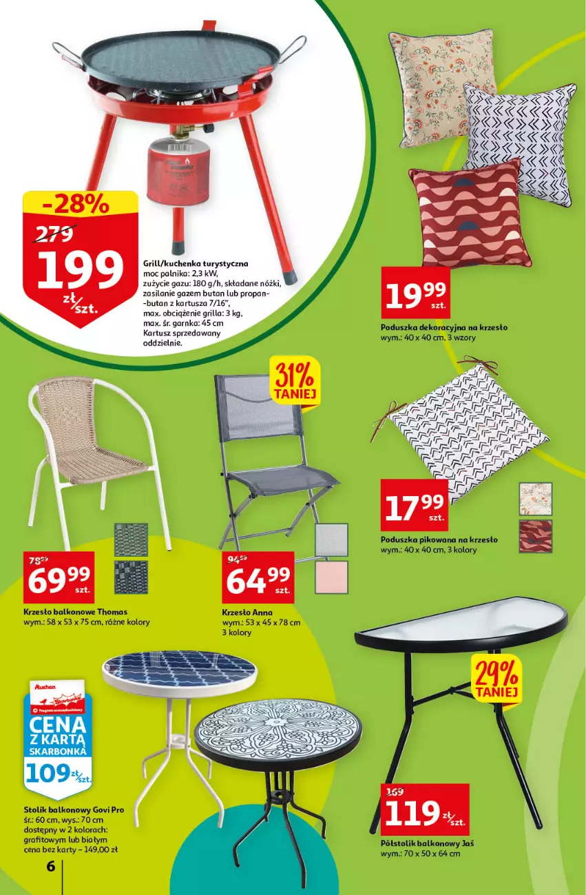 Gazetka promocyjna Auchan - Zadbaj o piękny ogród Hipermarkety - ważna 12.05 do 21.05.2022 - strona 6 - produkty: Gra, Grill, Krzesło, Poduszka, Poduszka dekoracyjna, Silan, Stolik, Tusz