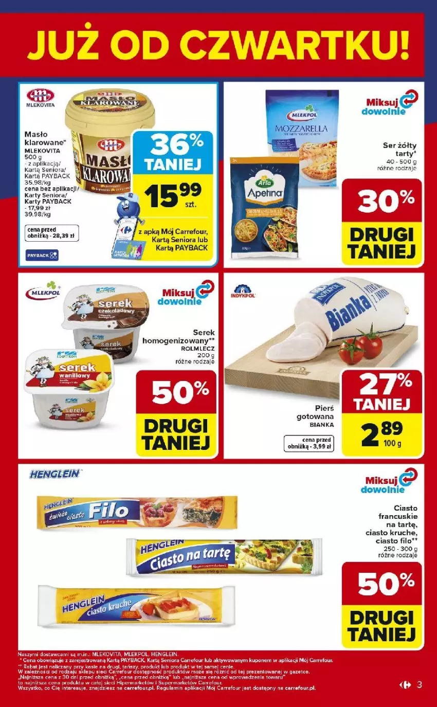 Gazetka promocyjna Carrefour - Gazetka Weekend okazji już od czwartku! - ważna 08.01 do 10.01.2026 - strona 3 - produkty: Bianka, Ciasto francuskie, Masło, Masło klarowane, Mleko, Mlekovita, Por, Rolmlecz, Ser, Serek, Serek homogenizowany