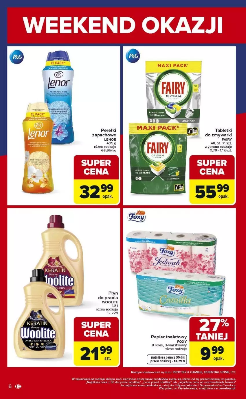 Gazetka promocyjna Carrefour - Gazetka Weekend okazji już od czwartku! - ważna 08.01 do 10.01.2026 - strona 6 - produkty: Fa, Fairy, Foxy, Lenor, LG, Papier, Papier toaletowy, Płyn do prania, Tablet, Top, Zmywarki