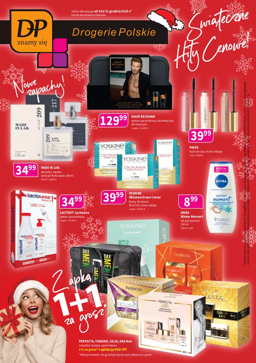 Gazetka promocyjna Drogerie Polskie - Gazetka - ważna 05.12 do 31.12.2025 - strona 1 - produkty: David Beckham, DAX, Nivea, PAESE, Perfecta, Perfum, Tusz, Yoskine