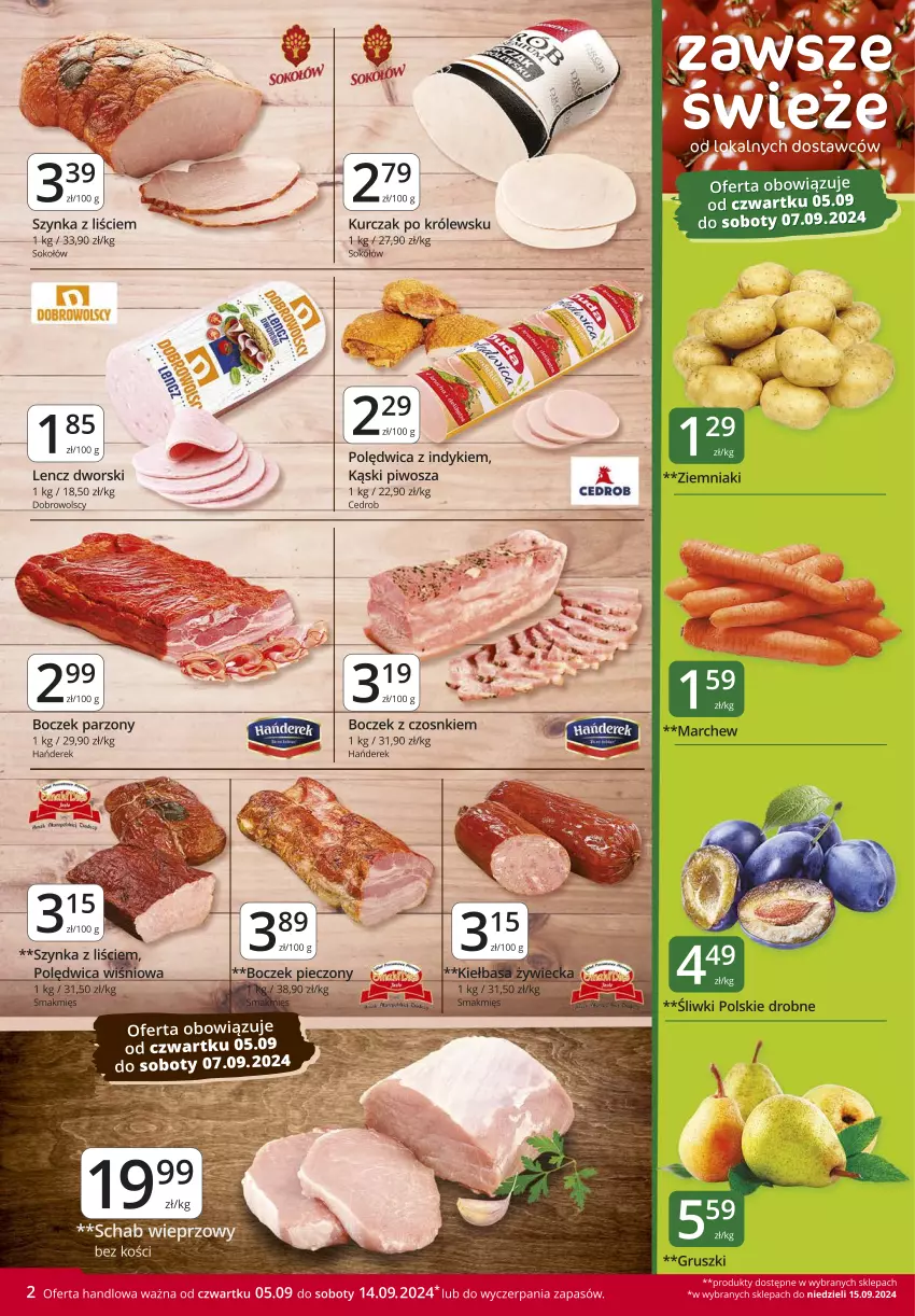 Gazetka promocyjna Market Vita - Gazetka – Marketvita - ważna 05.09 do 14.09.2024 - strona 2 - produkty: Boczek, Boczek pieczony, Gruszki, Kurczak, Piec, Piwo, Polędwica, Sok, Sokół, Sokołów, Szynka