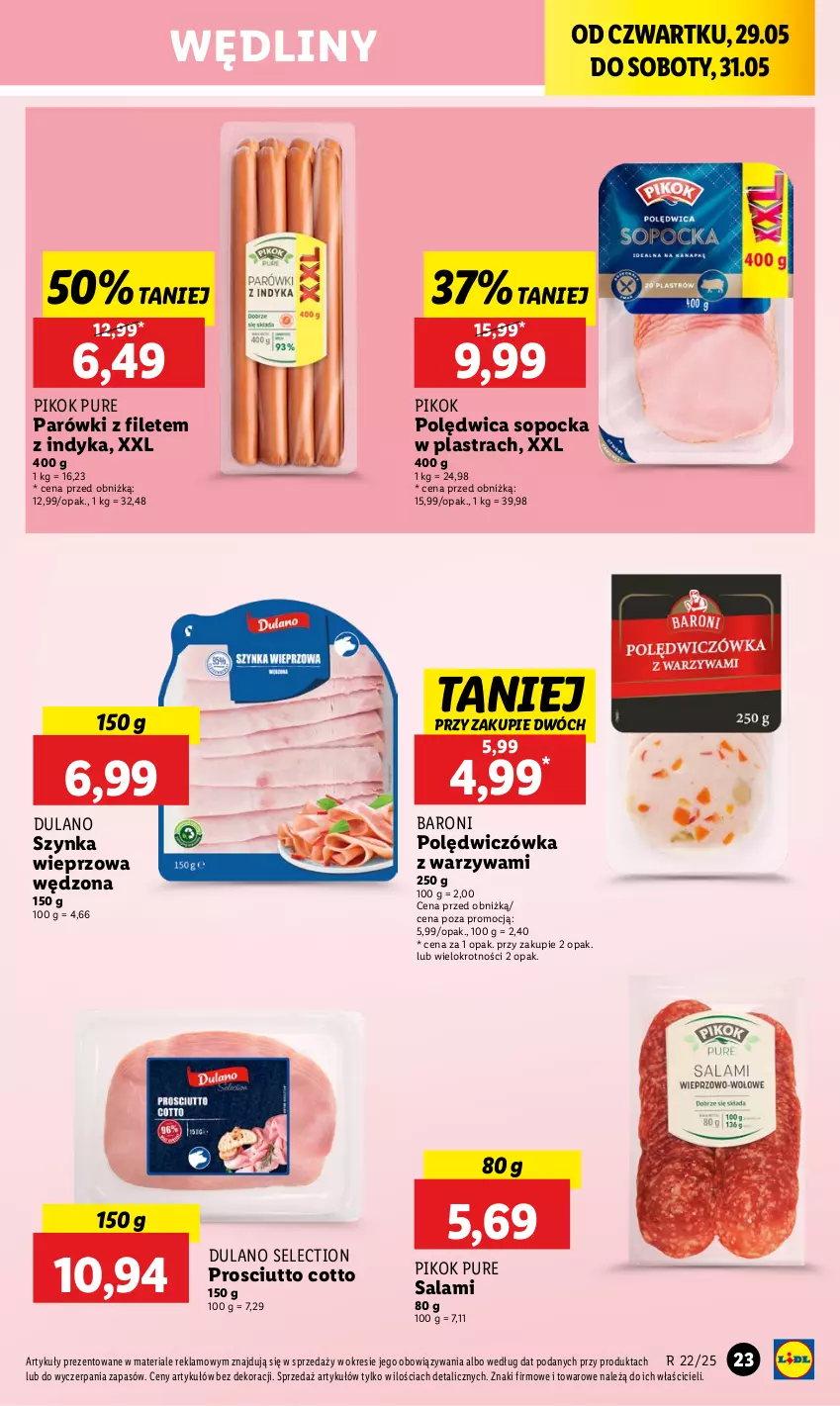 Gazetka promocyjna Lidl - GAZETKA - ważna 29.05 do 31.05.2025 - strona 27 - produkty: Dulano, Parówki, PIKOK, Polędwica, Prosciutto, Pur, Salami, Szynka, Szynka wieprzowa, Warzywa