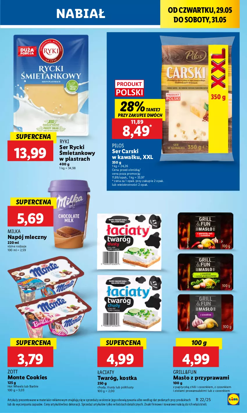 Gazetka promocyjna Lidl - GAZETKA - ważna 29.05 do 31.05.2025 - strona 29 - produkty: Barbie, Cars, Grill, Hot Wheels, Kawa, Masło, Milka, Monte, Napój, Napój mleczny, Pilos, Ser, Twaróg, Zott