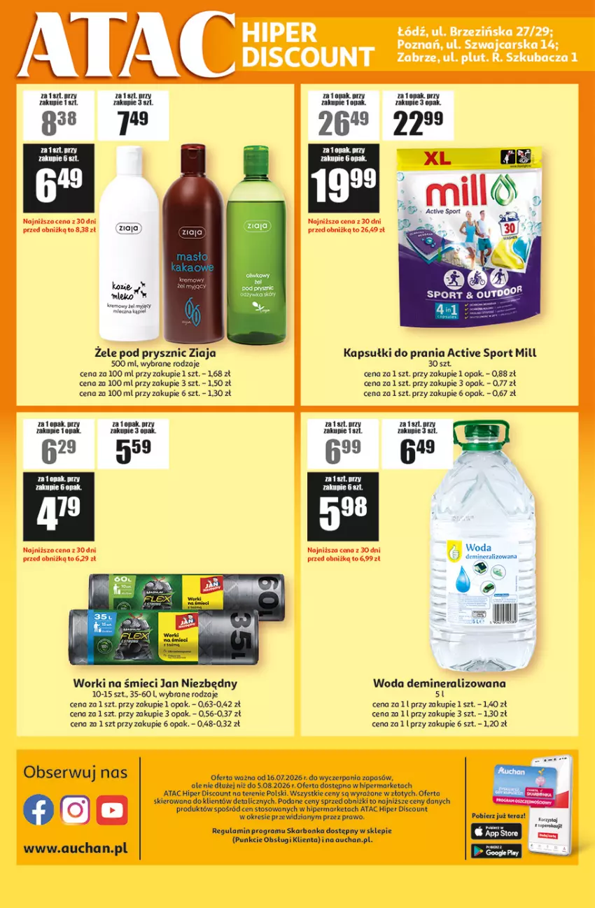 Gazetka promocyjna Auchan - ATAC Hiper Discount - ważna 15.07 do 05.08.2026 - strona 4 - produkty: Gra, Jan Niezbędny, Kapsułki do prania, Odżywka, Por, Ser, Sport, Tera, Woda, Worki na śmiec, Worki na śmieci, Ziaja
