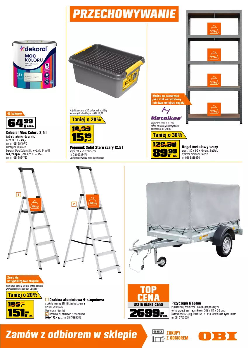 Gazetka promocyjna Obi - Gazetka OBI - ważna 19.08 do 08.09.2026 - strona 11 - produkty: Dekoral, Drabina, Fa, Farba akrylowa, Farba lateksowa, Gra, Młot, Olej, Pojemnik, Por, Regał, Regał metalowy, Stół, Stół warsztatowy, Top