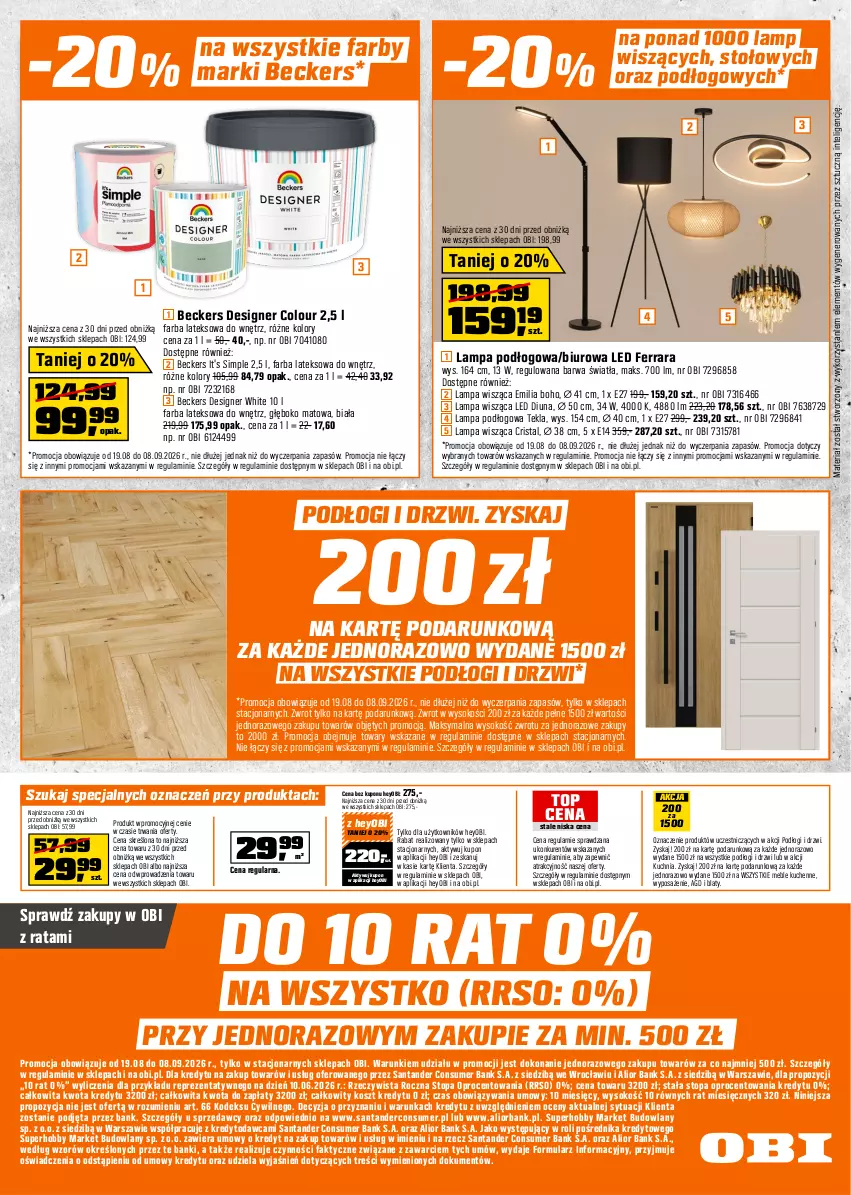Gazetka promocyjna Obi - Gazetka OBI - ważna 19.08 do 08.09.2026 - strona 16 - produkty: Beckers, Biuro, Designer Colour, Drzwi, Fa, Farba lateksowa, Hobby, Intel, Kosz, Kuchnia, Lampa, Lampa podłogowa, Lampa wisząca, Meble, Sok, Sprzedawcy, Top