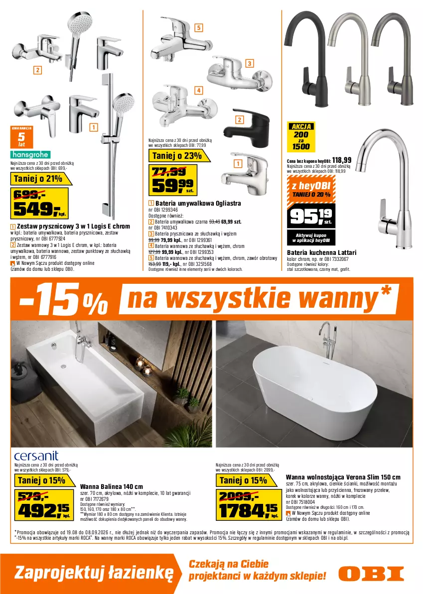 Gazetka promocyjna Obi - Gazetka OBI - ważna 19.08 do 08.09.2026 - strona 3 - produkty: Bateria, Bateria kuchenna, Bateria prysznicowa, Bateria umywalkowa, Bateria wannowa, Brodzik, Gra, Kabina prysznicowa, Rasco, Ser, Sok, Tran, Uchwyty, Wanna, Zestaw prysznicowy, Zestaw wannowy