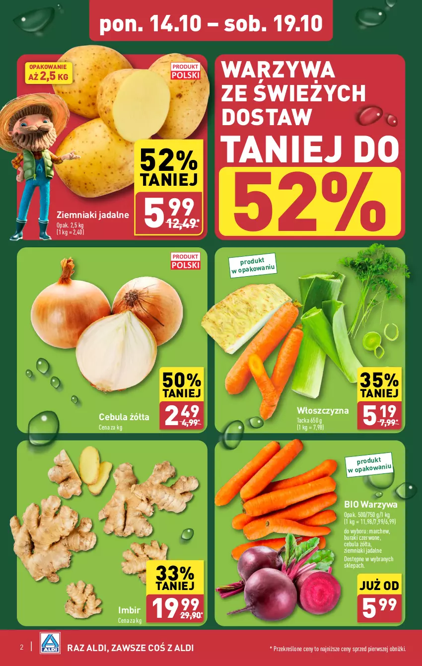 Gazetka promocyjna Aldi - Farmer ALDIK poleca świeże owoce i warzywa - ważna 14.10 do 19.10.2024 - strona 2 - produkty: Buraki, Cebula, Imbir, Warzywa, Ziemniaki