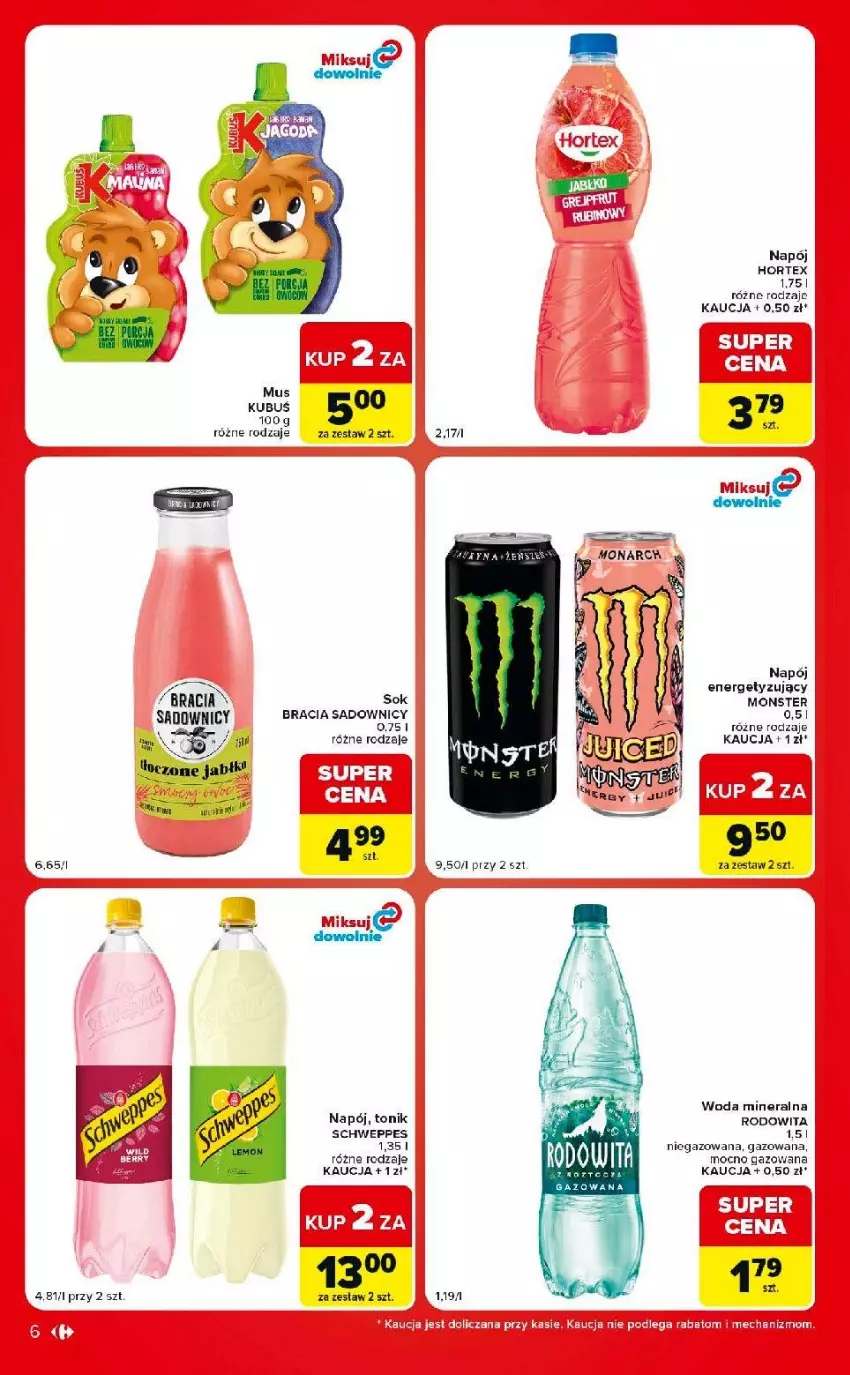 Gazetka promocyjna Carrefour - Gazetka Carrefour Market w SUMIE ekspresowe zakupy - ważna 23.06 do 29.06.2026 - strona 6 - produkty: Hortex, Kubuś, Mus, Napój, Schweppes, Sok, Tonik, Woda, Woda mineralna