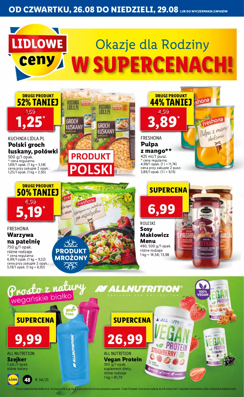 Gazetka promocyjna Lidl - GAZETKA - ważna 26.08 do 29.08.2021 - strona 48 - produkty: Groch, Kuchnia, Mango, Sos, Suplement diety, Szejker, Warzywa