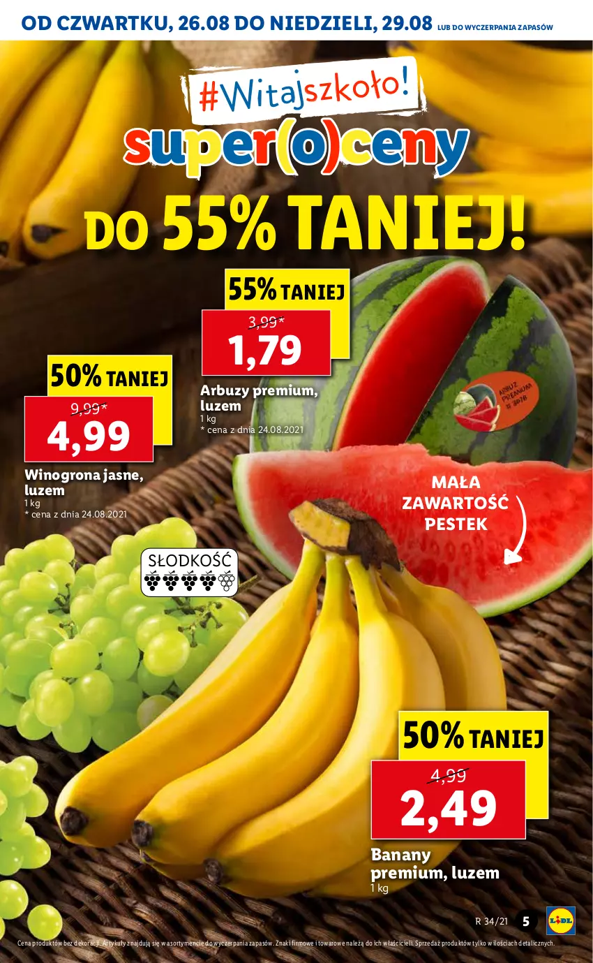 Gazetka promocyjna Lidl - GAZETKA - ważna 26.08 do 29.08.2021 - strona 5 - produkty: Arbuz, Banany, Stek, Wino, Winogrona