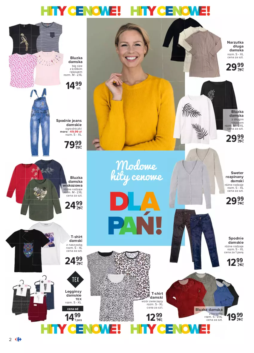 Gazetka promocyjna Carrefour - Gazetka Modowe hity cenowe - ważna 15.02 do 27.02.2021 - strona 2 - produkty: Gin, Legginsy, Spodnie, Spodnie jeans, Sweter, T-shirt