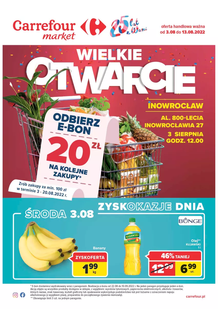 Gazetka promocyjna Carrefour - Gazetka Wielkie otwarcie Market Inowrocław - ważna 03.08 do 13.08.2022 - strona 1 - produkty: Gra, Olej, Papier, Piwa