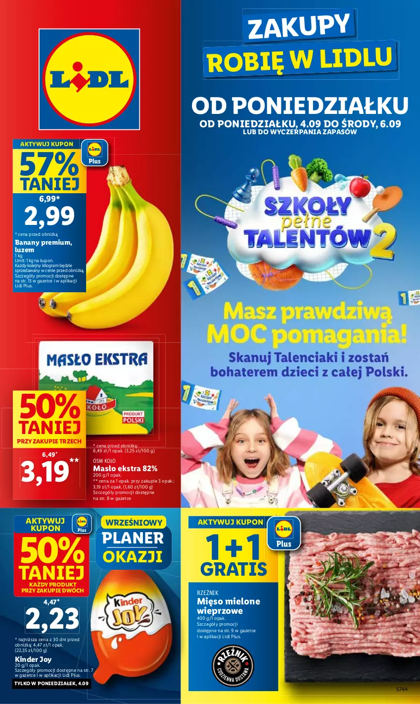 Gazetka promocyjna Lidl - GAZETKA - ważna 04.09 do 06.09.2023 - strona 1 - produkty: Banany, Gra, Kinder, Masło, Mięso, Mięso mielone, Olej