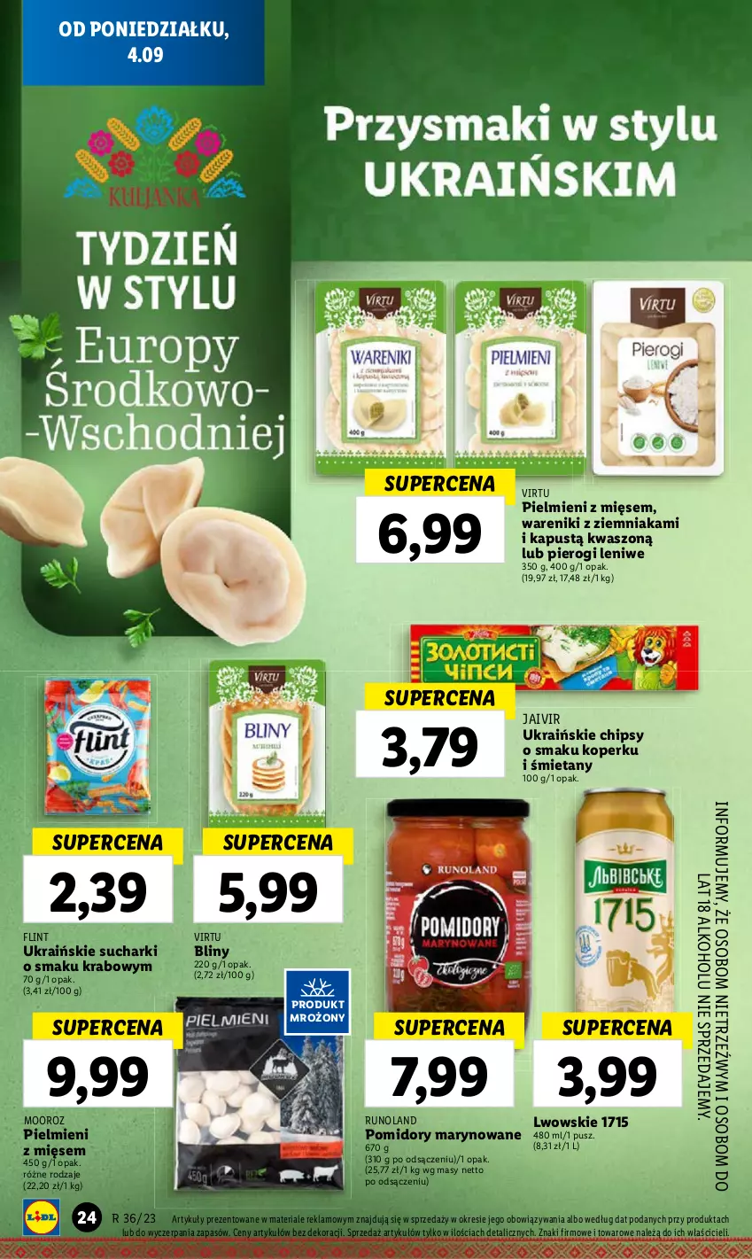 Gazetka promocyjna Lidl - GAZETKA - ważna 04.09 do 06.09.2023 - strona 38 - produkty: Chipsy, Kapustą, Pierogi, Pomidory