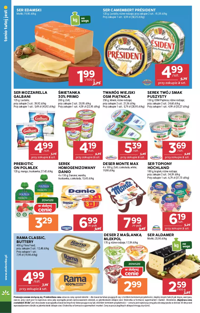 Gazetka promocyjna Stokrotka - Supermarket - ważna 06.11 do 12.11.2025 - strona 14 - produkty: Camembert, Czekolada, Danio, Danone, Deser, Edam, Flora, Galbani, Hochland, Mango, Mięso, Monte, Mozzarella, Owoce, Piątnica, POLMLEK, Président, Rama, Ser, Ser topiony, Serek, Serek homogenizowany, Top, Twaróg, Twój Smak, Warzywa, Zott