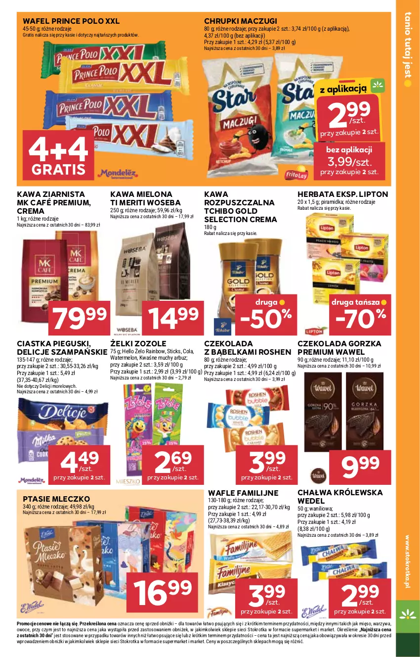Gazetka promocyjna Stokrotka - Supermarket - ważna 06.11 do 12.11.2025 - strona 15 - produkty: Arbuz, Chałwa, Chrupki, Ciastka, Czekolada, Czekolada gorzka, Delicje, Fa, Gra, Herbata, Kawa, Kawa mielona, Kawa rozpuszczalna, Kawa ziarnista, Lipton, Melon, Mięso, Mleczko, Owoce, Prince Polo, Ptasie mleczko, Tchibo, Wafle, Warzywa, Wawel, Woseba