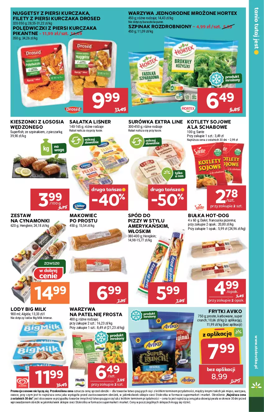 Gazetka promocyjna Stokrotka - Supermarket - ważna 06.11 do 12.11.2025 - strona 19 - produkty: Algida, Big Milk, Bułka, Frosta, Frytki, Hortex, Kotlet, Kurczak, LG, Lisner, Lody, Makowiec, Mięso, Owoce, Piec, Pur, Sałat, Sałatka, Sante, Sos, Spód do pizzy, Surówka, Szpinak, Warzywa
