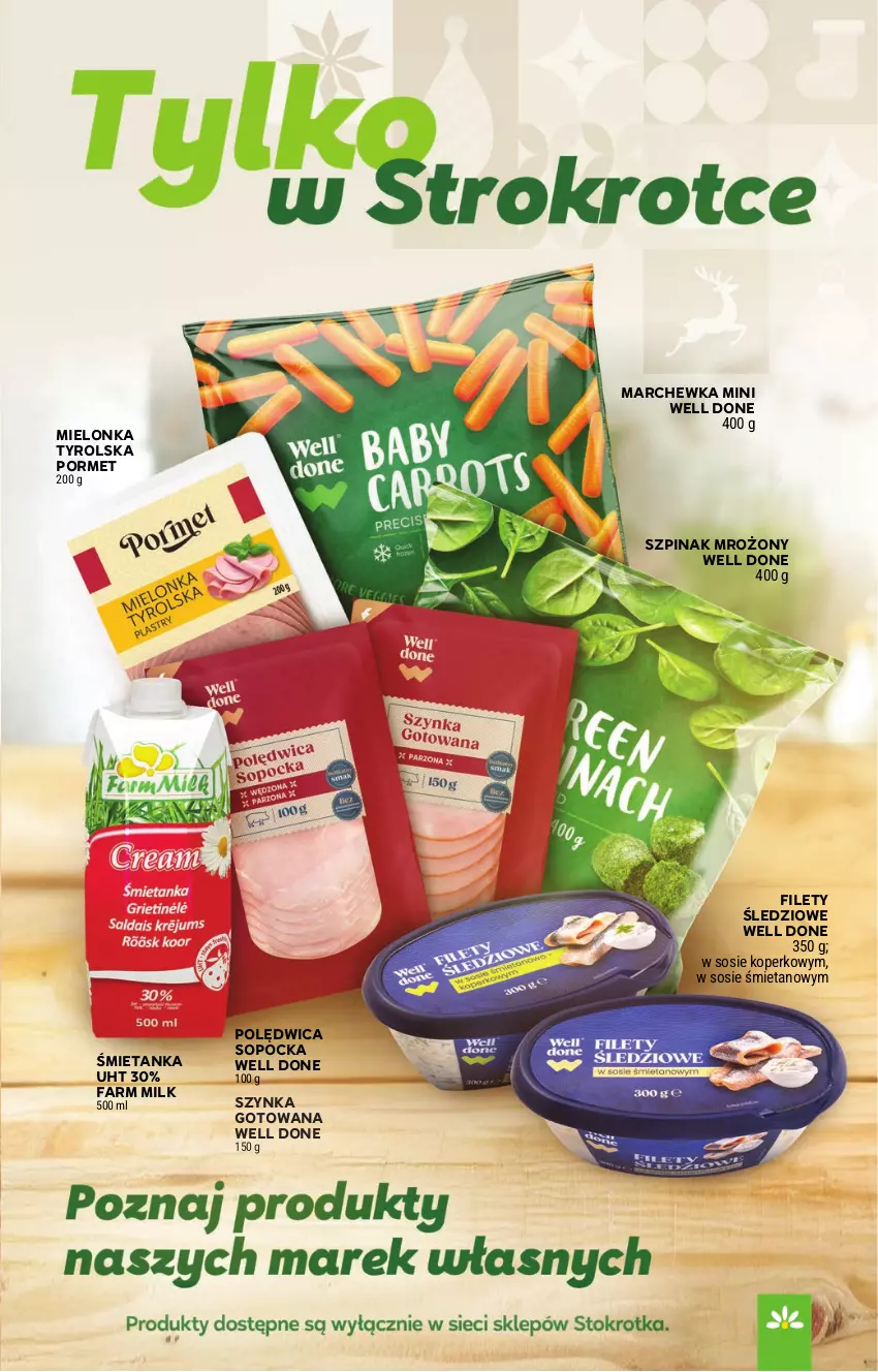 Gazetka promocyjna Stokrotka - Supermarket - ważna 06.11 do 12.11.2025 - strona 21 - produkty: Fa, Farm Milk, Marchewka, Mielonka tyrolska, Polędwica, Por, Sos, Szpinak, Szynka