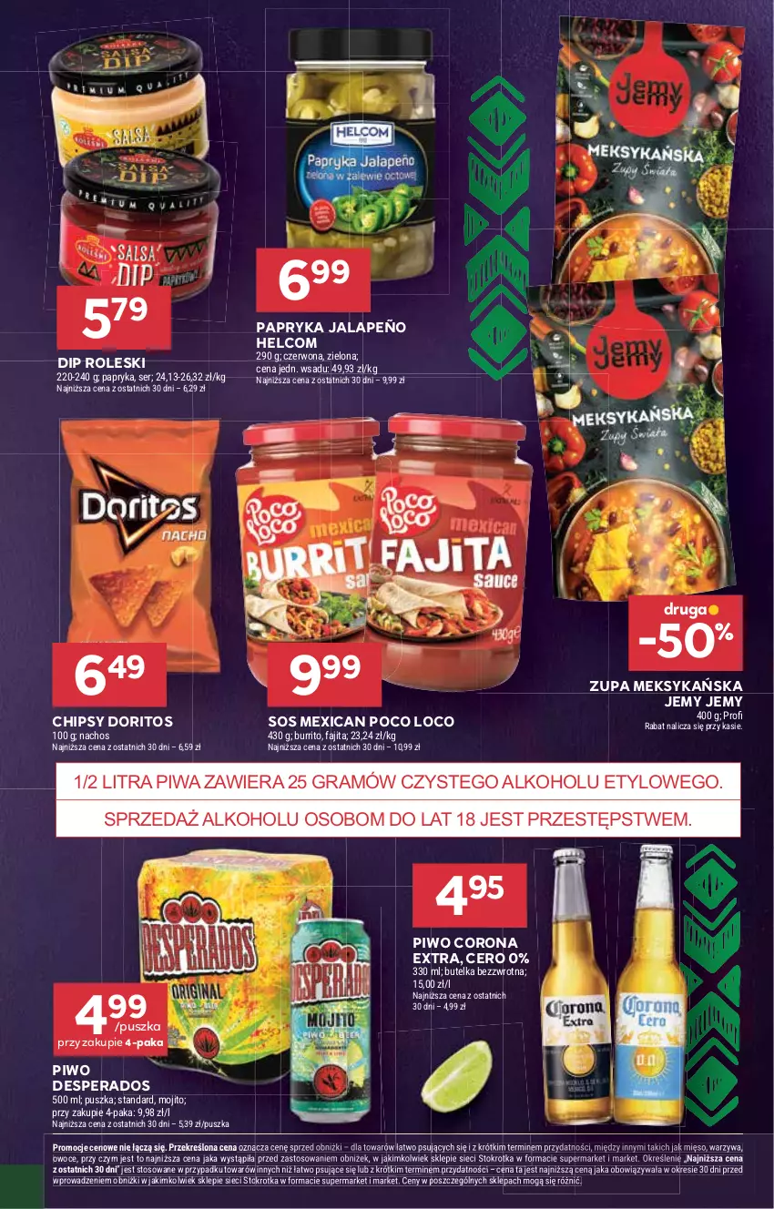 Gazetka promocyjna Stokrotka - Supermarket - ważna 06.11 do 12.11.2025 - strona 32 - produkty: Chipsy, Corona Extra, Desperados, Fa, Gra, HELCOM, Mięso, Owoce, Papryka, Papryka jalapeño, Piwa, Piwo, Poco Loco, Ser, Sos, Warzywa, Zupa