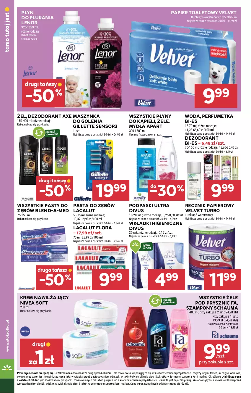 Gazetka promocyjna Stokrotka - Supermarket - ważna 06.11 do 12.11.2025 - strona 38 - produkty: Blend-a-Med, Dezodorant, Fa, Flora, Gillette, Krem nawilżający, Lacalut, Lenor, Maszynka, Maszynka do golenia, Mięso, Nivea, Owoce, Papier, Papier toaletowy, Pasta do zębów, Perfum, Płyn do płukania, Podpaski, Ręcznik, Schauma, Szampon, Szynka, Velvet, Warzywa, Wkładki, Woda