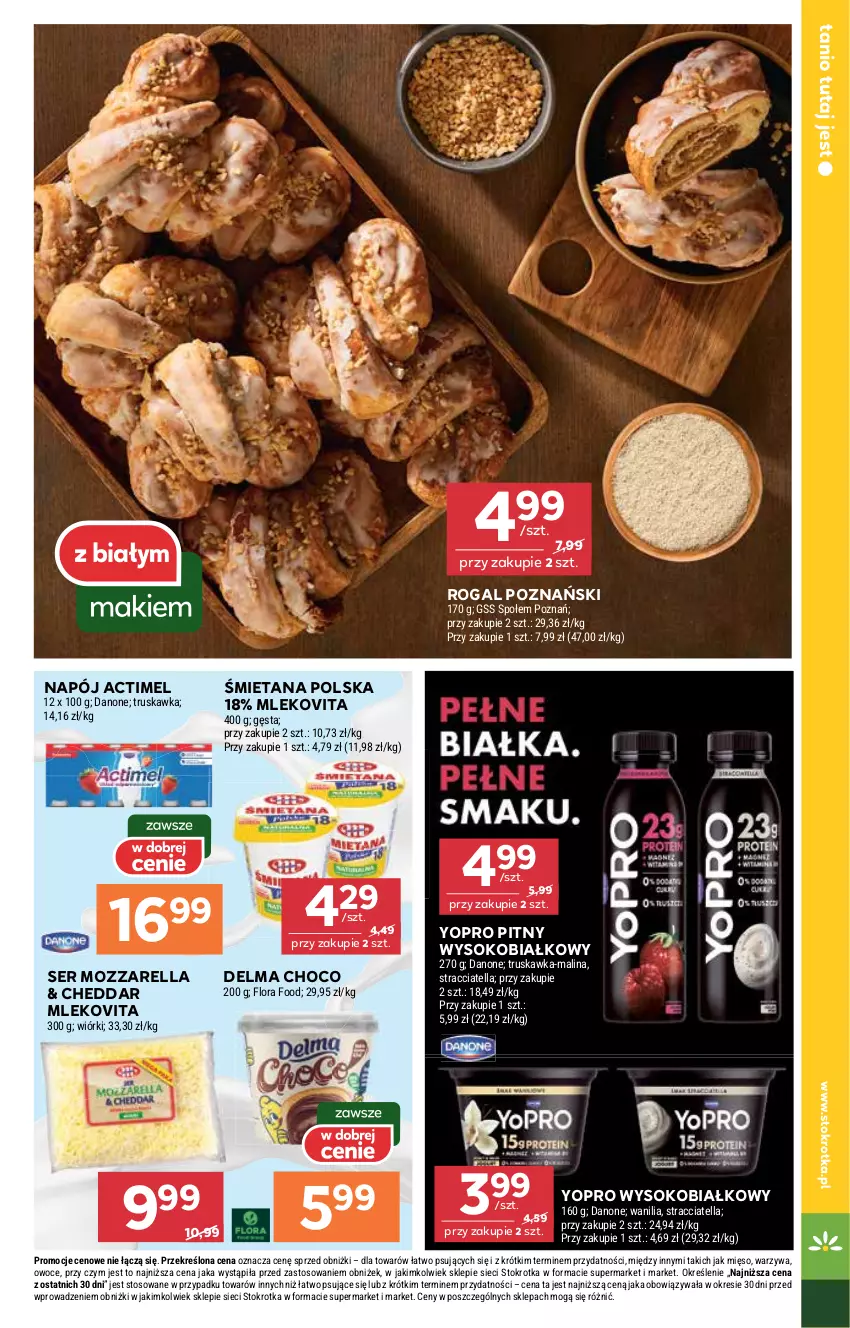 Gazetka promocyjna Stokrotka - Supermarket - ważna 06.11 do 12.11.2025 - strona 7 - produkty: Actimel, Cheddar, Danone, Delma, Flora, Mięso, Mleko, Mlekovita, Mozzarella, Napój, Owoce, Rogal, Ser, Sok, Warzywa