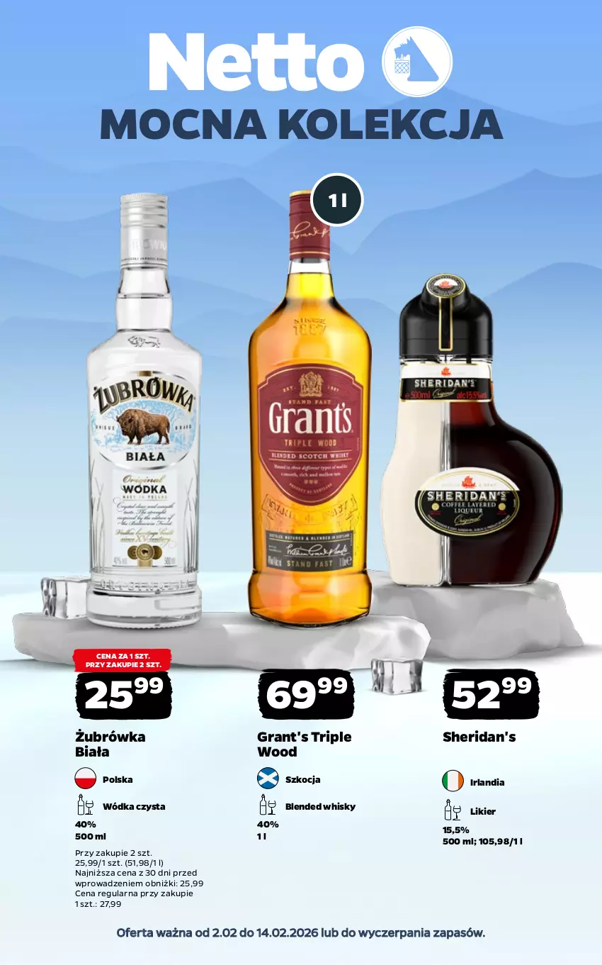 Gazetka promocyjna Netto - Alkohole - Mocne - ważna 02.02 do 14.02.2026 - strona 1 - produkty: Gra, Grant's, Koc, Likier, Sheridan's, Whisky, Wódka