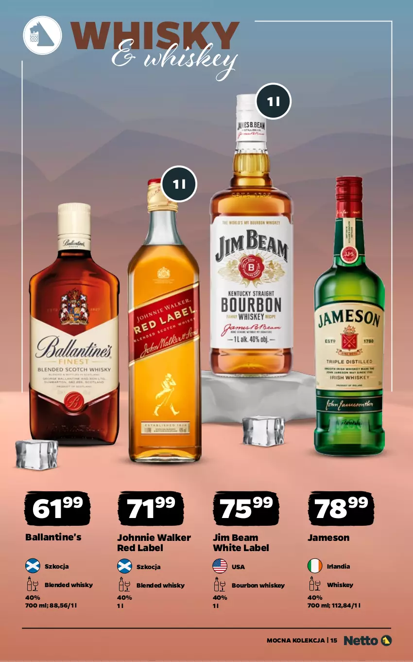 Gazetka promocyjna Netto - Alkohole - Mocne - ważna 02.02 do 14.02.2026 - strona 15 - produkty: Ballantine's, Bourbon, Jameson, Jim Beam, Johnnie Walker, Koc, Whiskey, Whisky