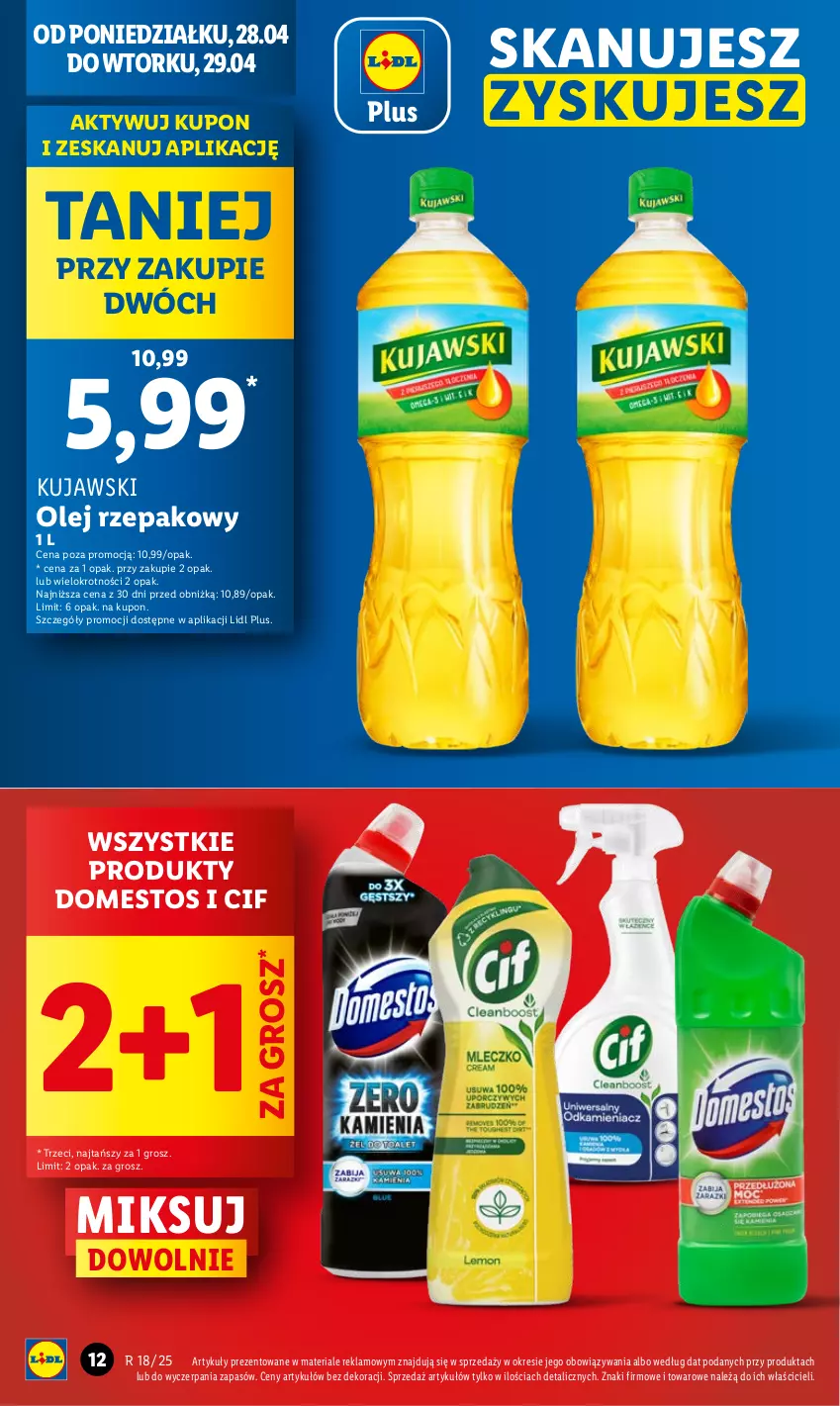 Gazetka promocyjna Lidl - GAZETKA - ważna 28.04 do 29.04.2025 - strona 10 - produkty: Cif, Domestos, Kujawski, Olej, Olej rzepakowy