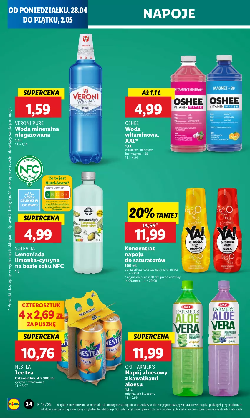 Gazetka promocyjna Lidl - GAZETKA - ważna 28.04 do 29.04.2025 - strona 34 - produkty: Fa, Gin, Ice tea, Kawa, Lemoniada, Limonka, Magnez, Napój, Napoje, Nestea, Oshee, Pur, Sok, Woda, Woda mineralna