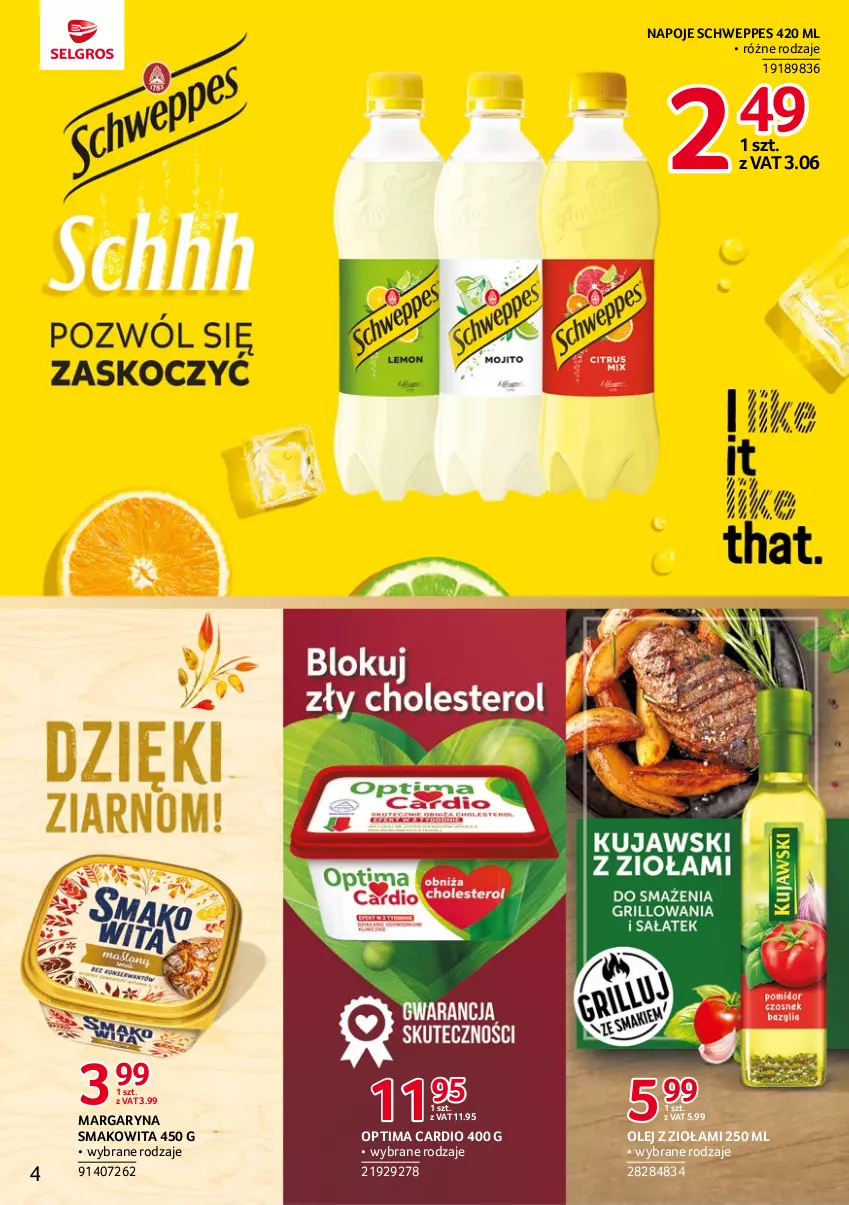 Gazetka promocyjna Selgros - Katalog Markowe Produkty - ważna 15.06 do 28.06.2023 - strona 4 - produkty: Margaryna, Napoje, Olej, Optima, Optima Cardio, Schweppes, Smakowita